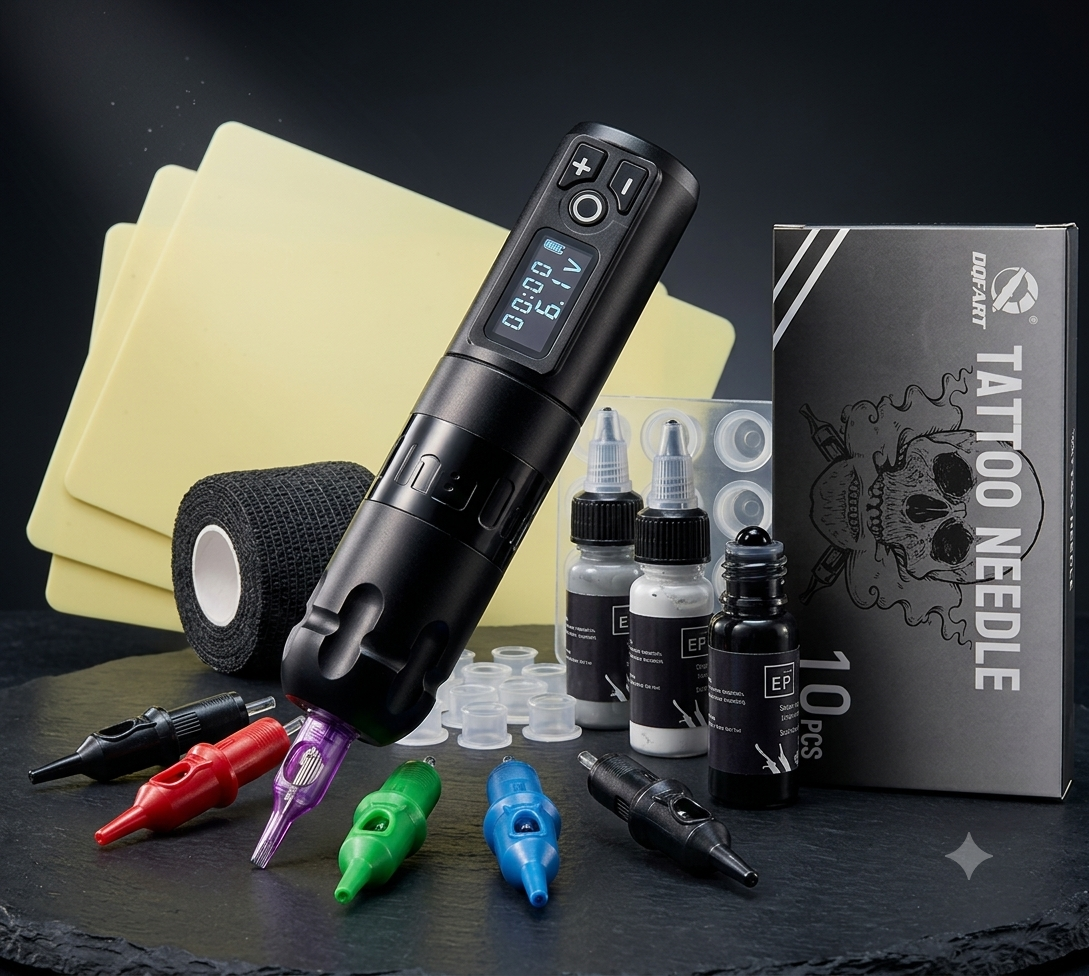 Paket opreme za obuku tetoviranja sa Ambition Tattoo Machine mašinicom i priborom za vežbanje